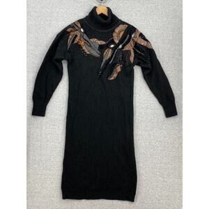 Vintage Susan Bennett Sweater Dress Womens Medium Black Silk Angora Stretch 80s